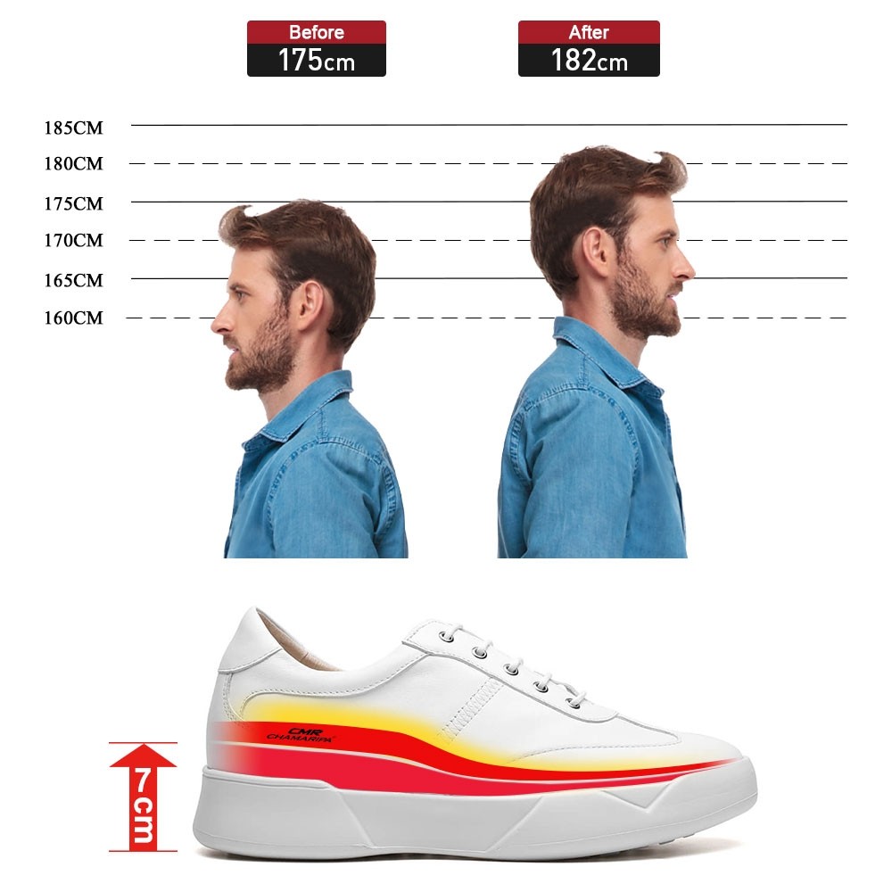 Chamaripa vit lädersneaker med snörning +7 cm